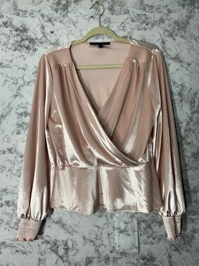 White House Black Market Satin Wrap Peplum Blouse - Light Blush